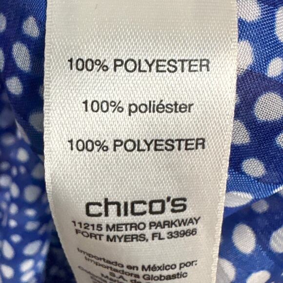Chico's Womens Pullover Blouse Blue Abstract Dots Satin Feel Size 2 (L) Office - Picture 8 of 9
